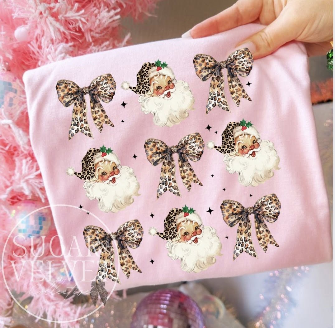 Leopard Bow & Leopard Santa Hat Comfort Color Tee