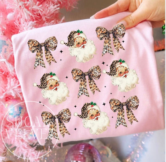 Leopard Bow & Leopard Santa Hat Comfort Color Tee