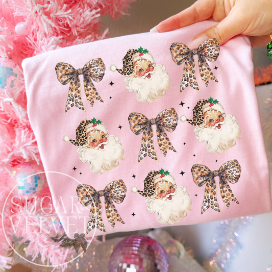 Leopard Bow & Leopard Santa Hat Sub Tee