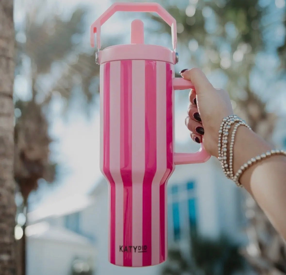 PINK STRIPE CUP WITH HANDLE * READ DESCRIPTION