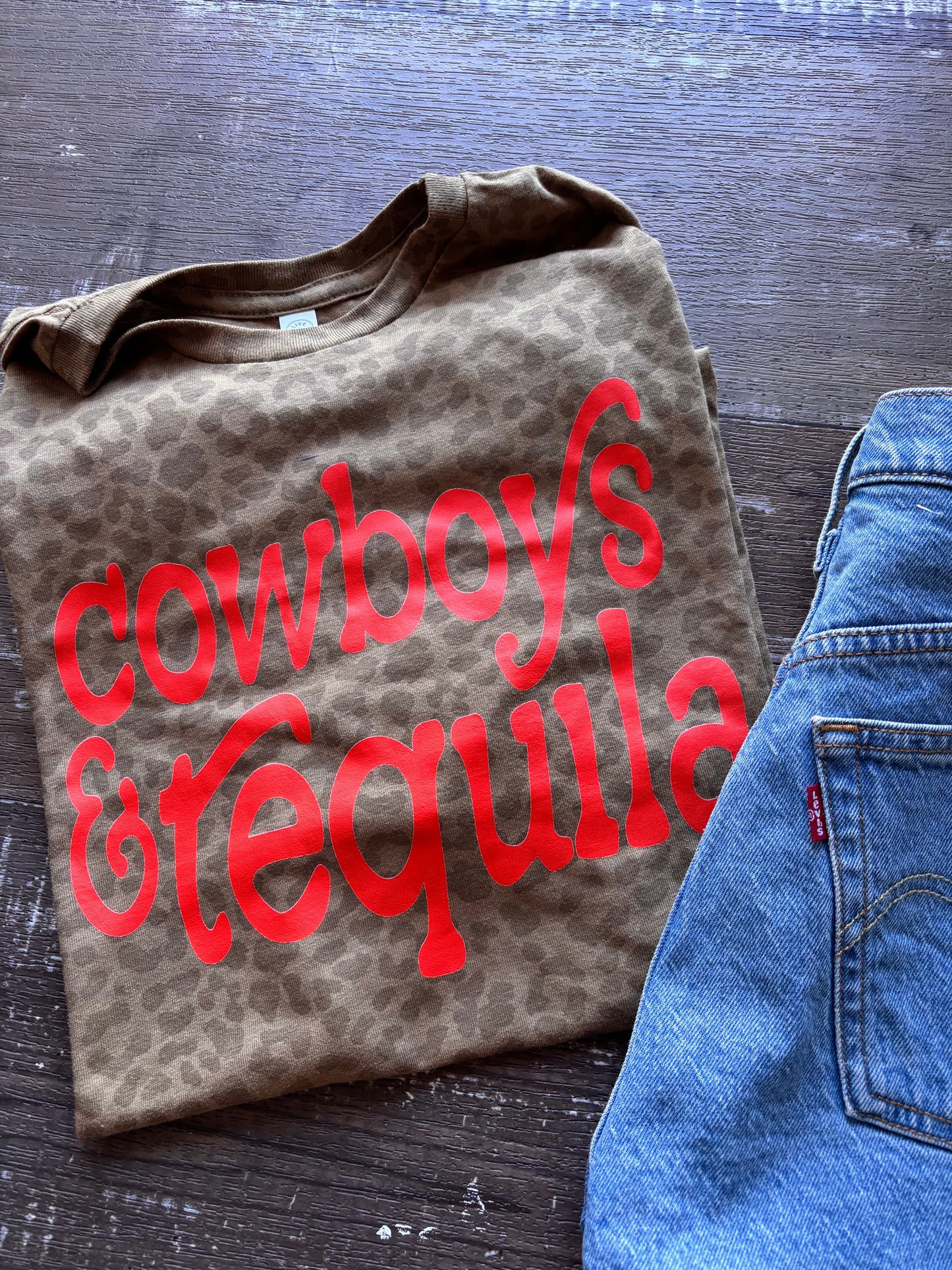 Cowboys & tequila leopard tee