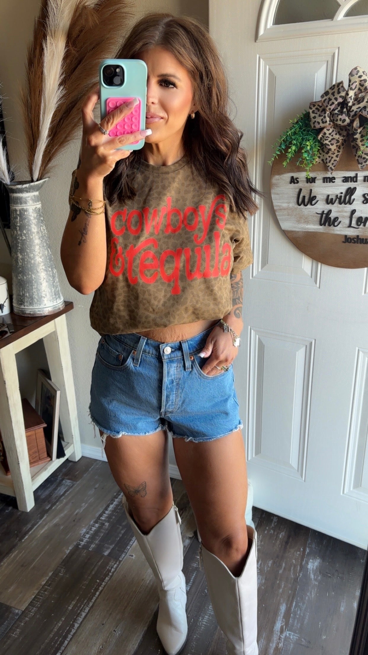 Cowboys & tequila leopard tee