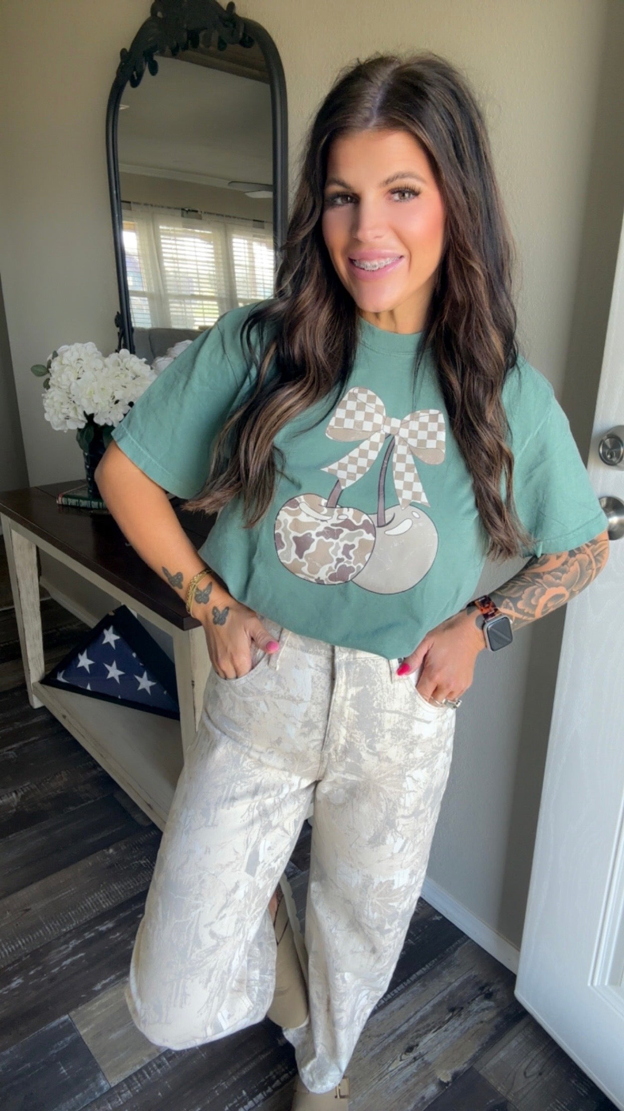 CHECKERED CAMO CHERRY TEE