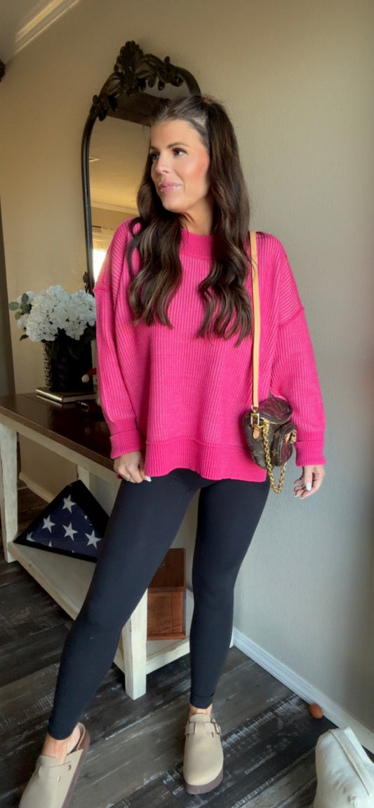 Hot Pink Large Ribbed Sweater